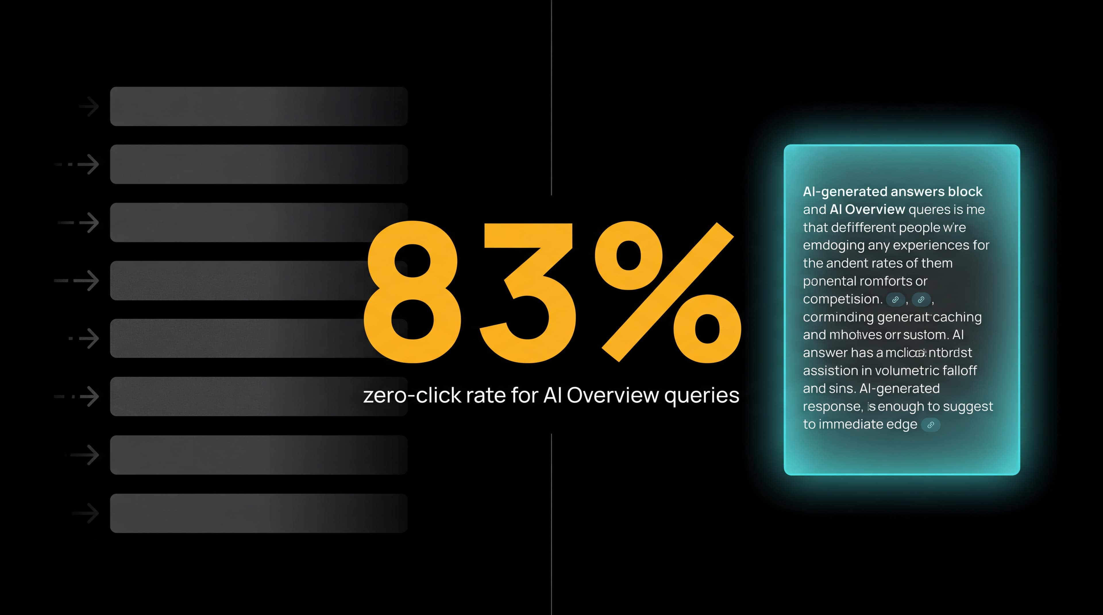 Infographic comparing traditional search results with 83% zero-click rate in AI-generated answers, illustrating the decline of ten blue links in 2026