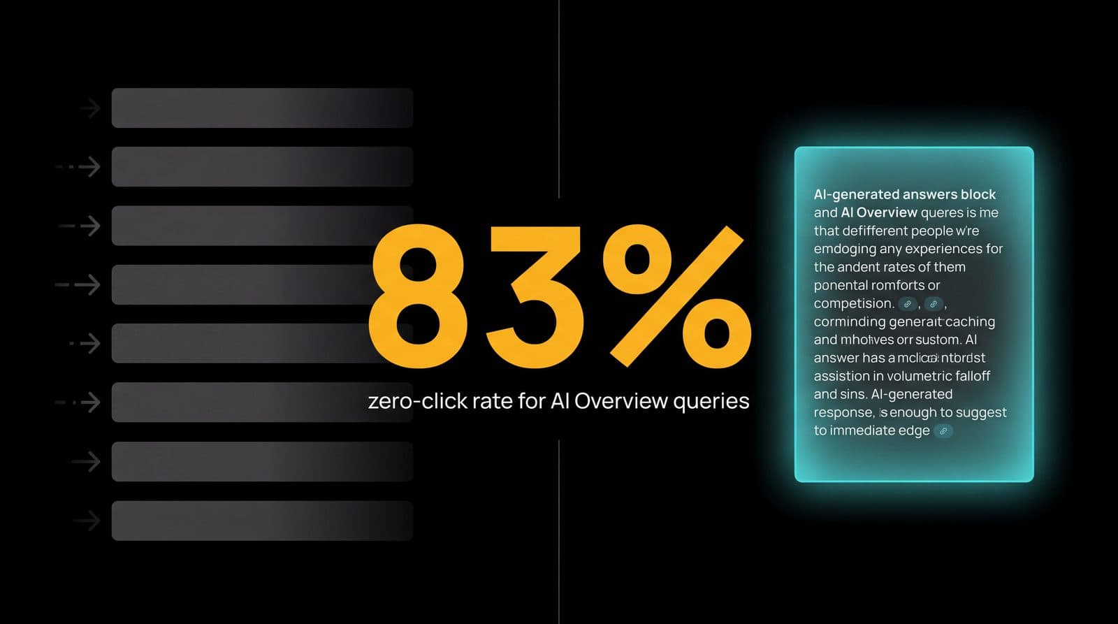 Infographic comparing traditional search results with 83% zero-click rate in AI-generated answers, illustrating the decline of ten blue links in 2026