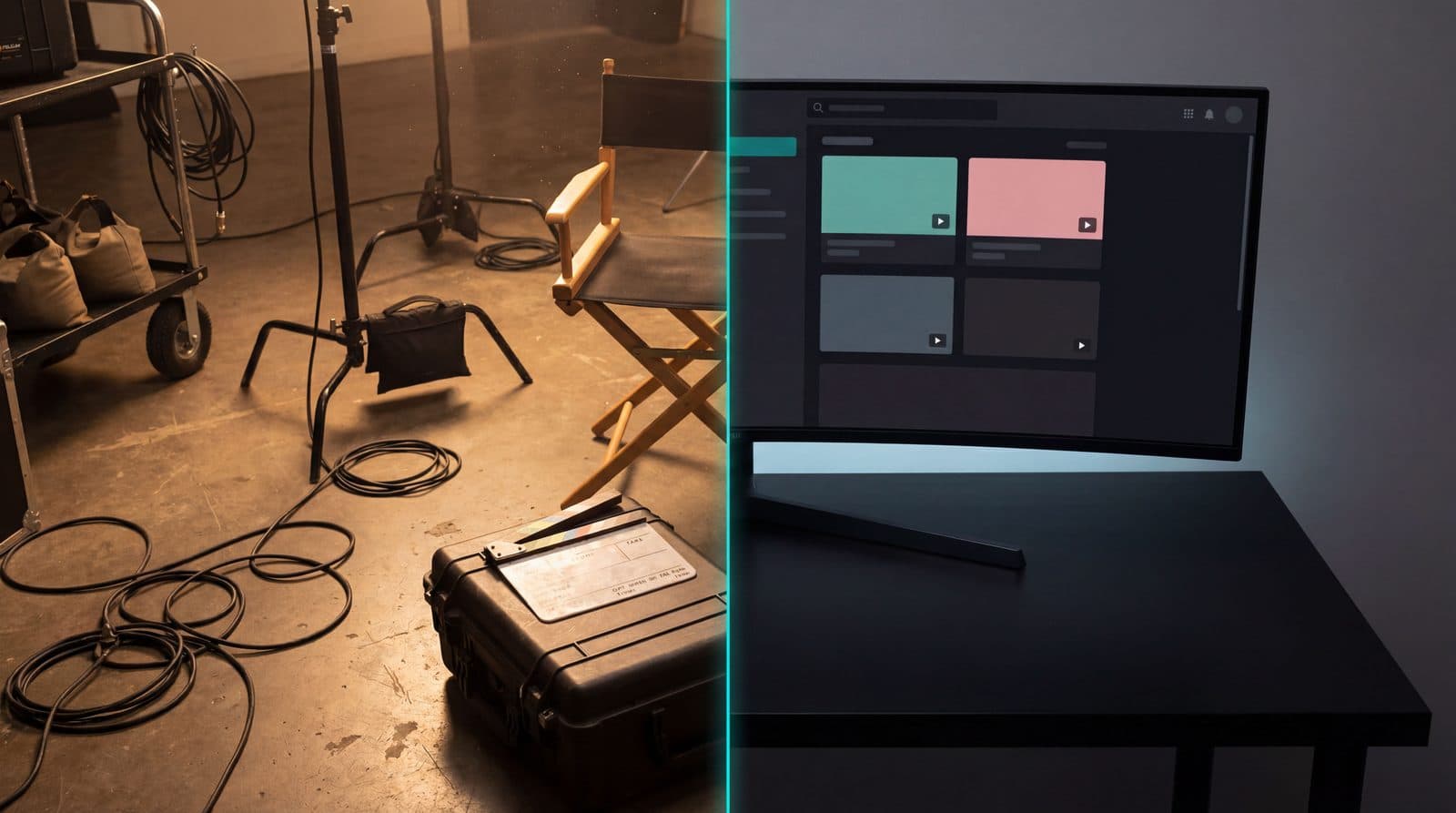Comparison of traditional CapEx video production shoot versus modern OpEx retainer pipeline dashboard.