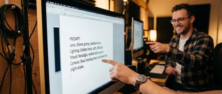 Director reviewing storyboards alongside AI-generated style frames, creative expertise still in the driver's seat.