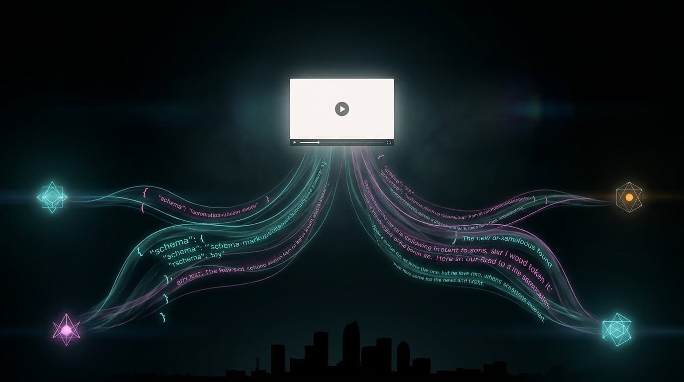Editorial illustration showing a SearchGPT Deployment Kit forcing AI search engines to cite a video as the definitive source, Tampa Bay business AEO strategy 2026.